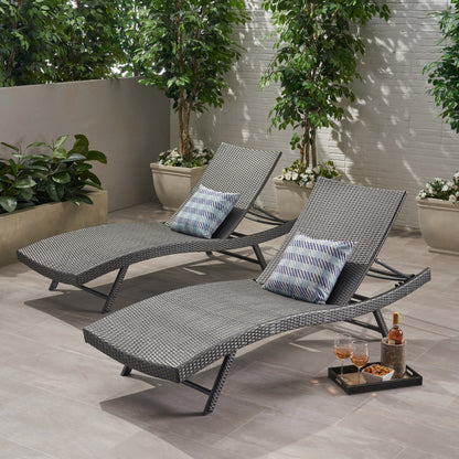 Eliana Outdoor Gray Wicker Adjustable Lounge Chair Set of 2