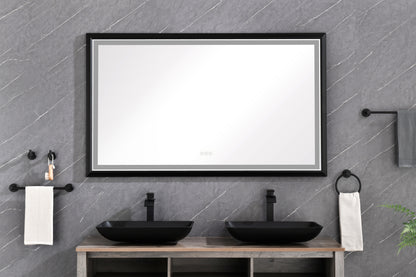 60in. W x 36in. H Oversized Rectangular Black Framed LED Mirror Anti-Fog Dimmable Wall Mount Bathroom Vanity Mirror  Wall Mirror Kit For Gym And Dance Studio 36X 60