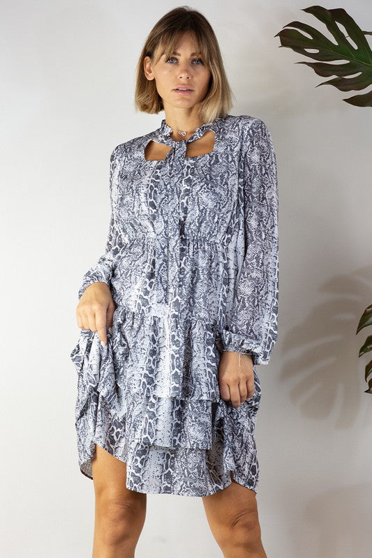 SNAKE PRINTED LONG SLEEVE DRESS