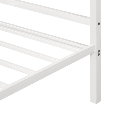 Metal Framed Canopy Platform Bed with Built-in Headboard,No Box Spring Needed, Classic Design, Queen ,White