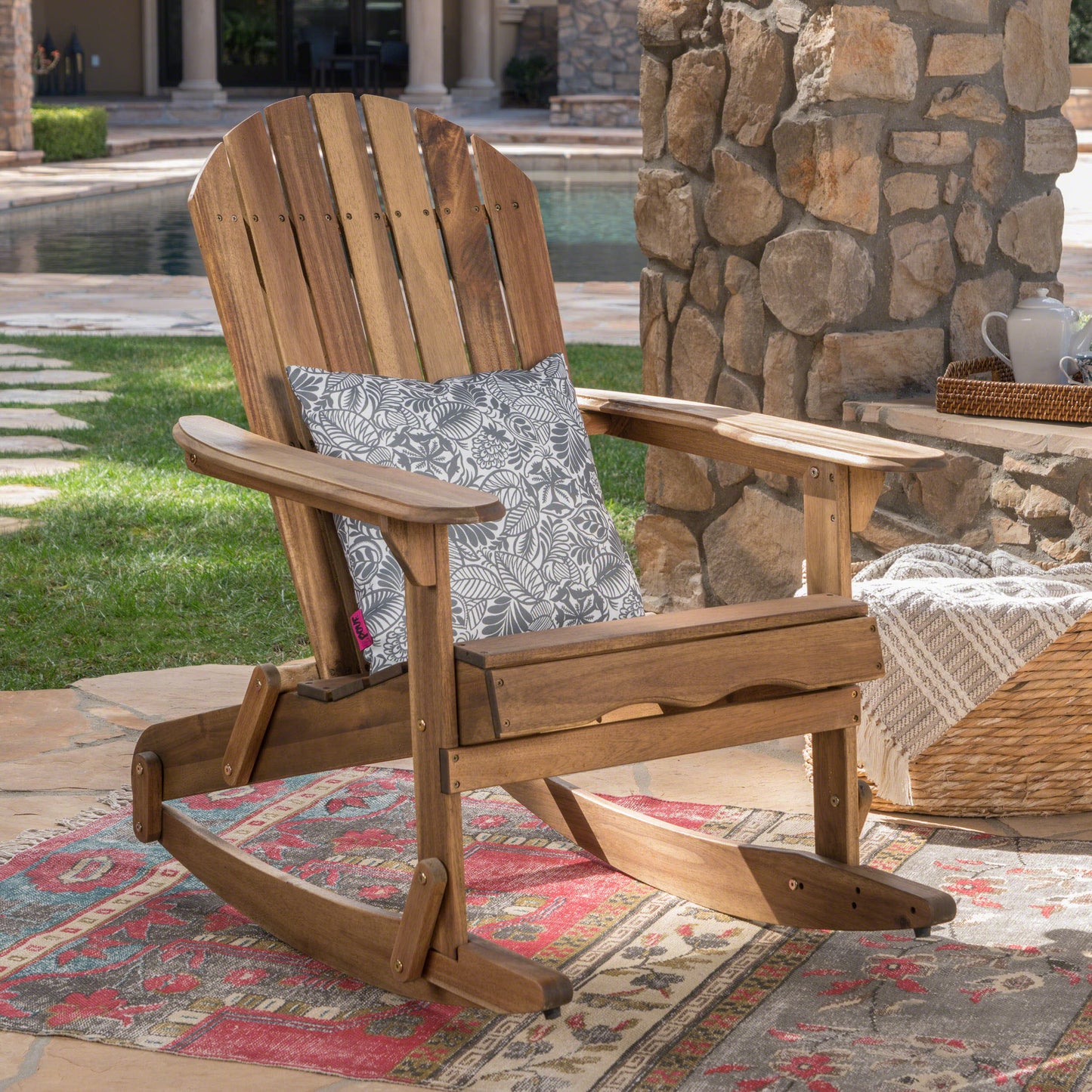 Vivian Outdoor Acacia Adirondack Rocking Chair Natural Wood