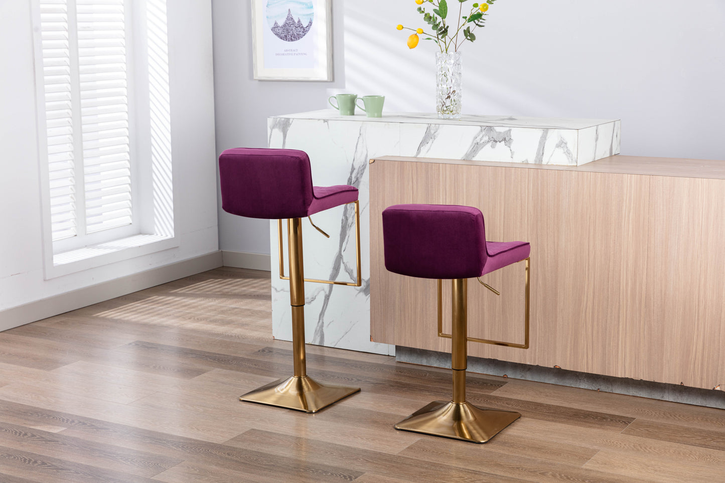 SUPERJARE Bar Stools  - Swivel Barstool Chairs with Back, Modern Pub Kitchen Counter Height，velvet, ( 1pc/ctn )