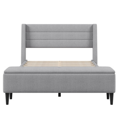 Upholstered Storage Bed Frame with Storage Ottoman Bench, No Box Spring Needed, Queen, Gray