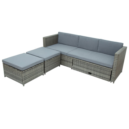 TOPMAX 4-piece Outdoor Backyard Patio Rattan Sofa Set, All-weather PE Wicker Sectional Furniture Set with Retractable Table, Gray