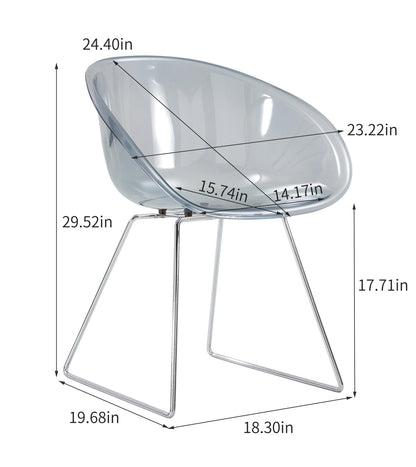 Transparent  Semicircle Side Chair, Dinning Chair, 2 pc per set