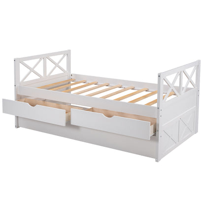 Multi-Functional Daybed with Drawers and Trundle, White