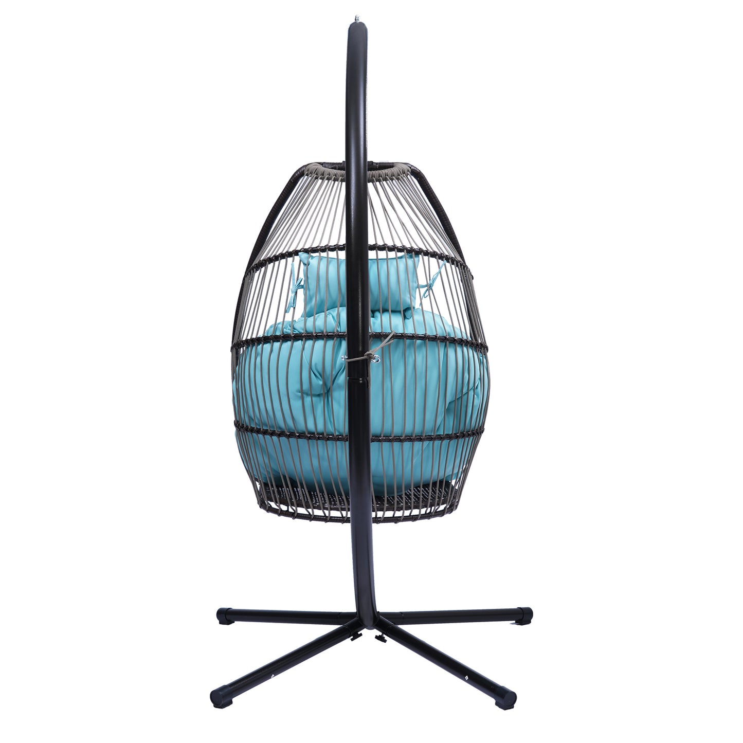 Patio Wicker folding Hanging Chair,Rattan Swing Hammock Egg Chair with C Type bracket , with cushion and pillow,for Indoor,Outdoor，Blue