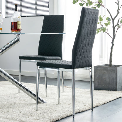 Grid Shaped Armless High Back Dining Chair,2-Piece Set, Office Chair. Applicable to Dining Room, Living Room, Kitchen and Office.Black Chair and Electroplated Metal Leg