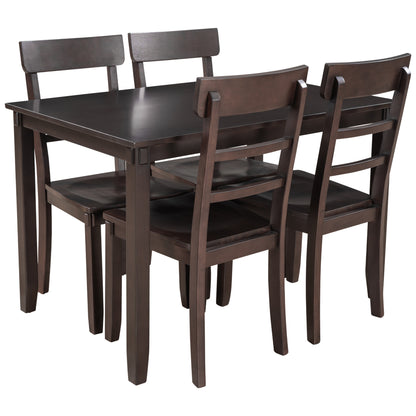 TREXM  5-piece Kitchen Dining Table Set Wood Table and Chairs Set for Dining Room (Espresso)