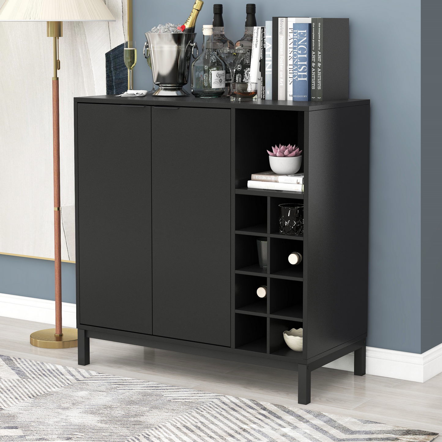 K&K Sideboards and Buffets With Storage Coffee Bar Cabinet Wine Racks Storage Server Dining Room Console 34 Inch（Black）