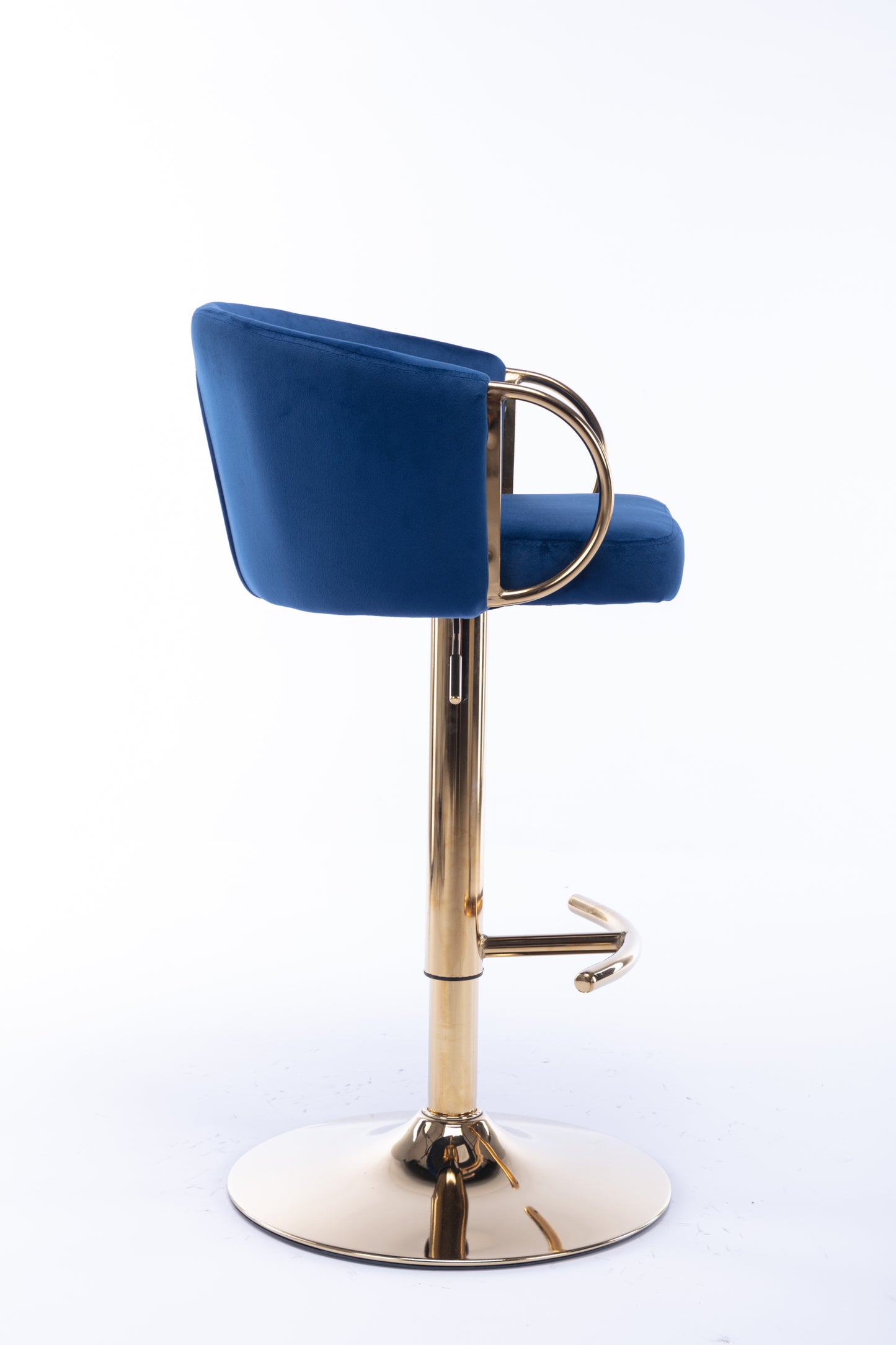 Set of 2  Bar Stools,with Chrome Footrest and Base Swivel Height Adjustable Mechanical Lifting Velvet + Golden Leg Simple Bar Stool-Navy