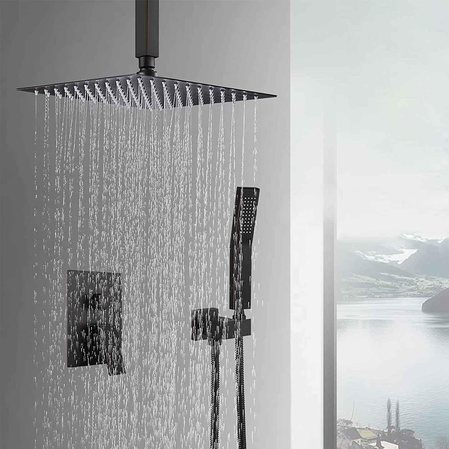 Ceiling Mounted Shower System Combo Set with Handheld and 12"Shower head