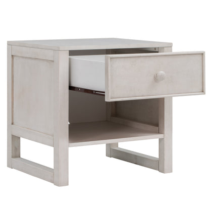 Wooden Nightstand with a Drawer and an Open Storage,End Table for Bedroom,Anitque White