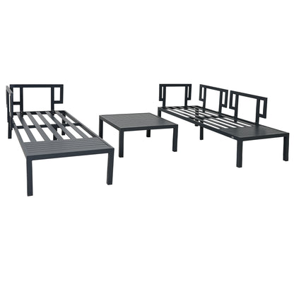 TOPMAX Outdoor 3-piece Aluminum Alloy Sectional Sofa Set with End Table and Coffee Table,Black Frame+Gray Cushion