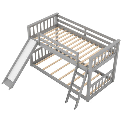 Twin over Twin Bunk Bed with Convertible Slide and Ladder, Gray