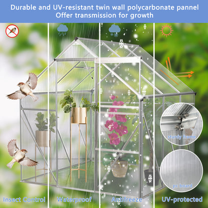 Polycarbonate Greenhouse Raised Base and Anchor Aluminum Heavy Duty Walk-in Greenhouses for Outdoor Backyard in All Season