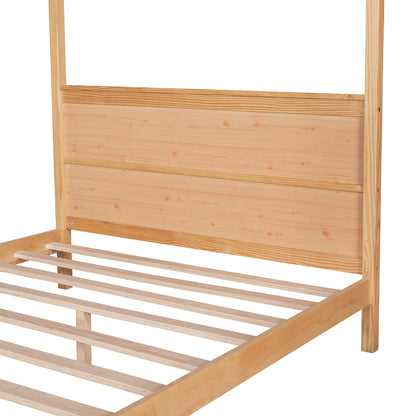 Full Size Canopy Platform Bed with Headboard and Support Legs,Natural