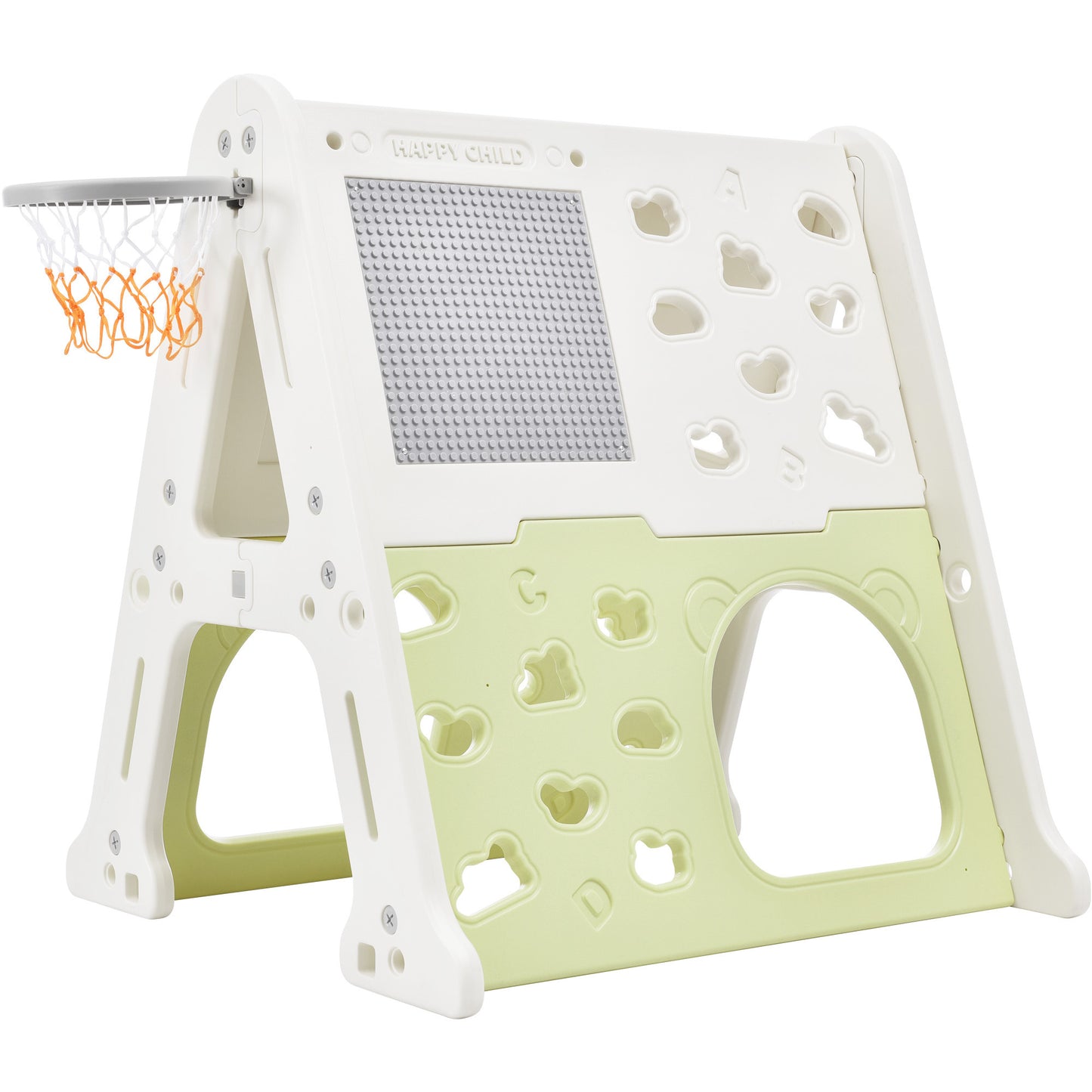 5-in-1 Toddler Climber Basketball Hoop Set Kids Playground Climber Playset with Tunnel, Climber, Whiteboard,Toy Building Block Baseplates, Combination for Babies