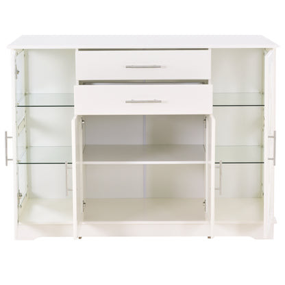 TREXM Stylish Functional Sideboard with Tempered Glass Large Storage Space Adjustable shelves Buffet (White)