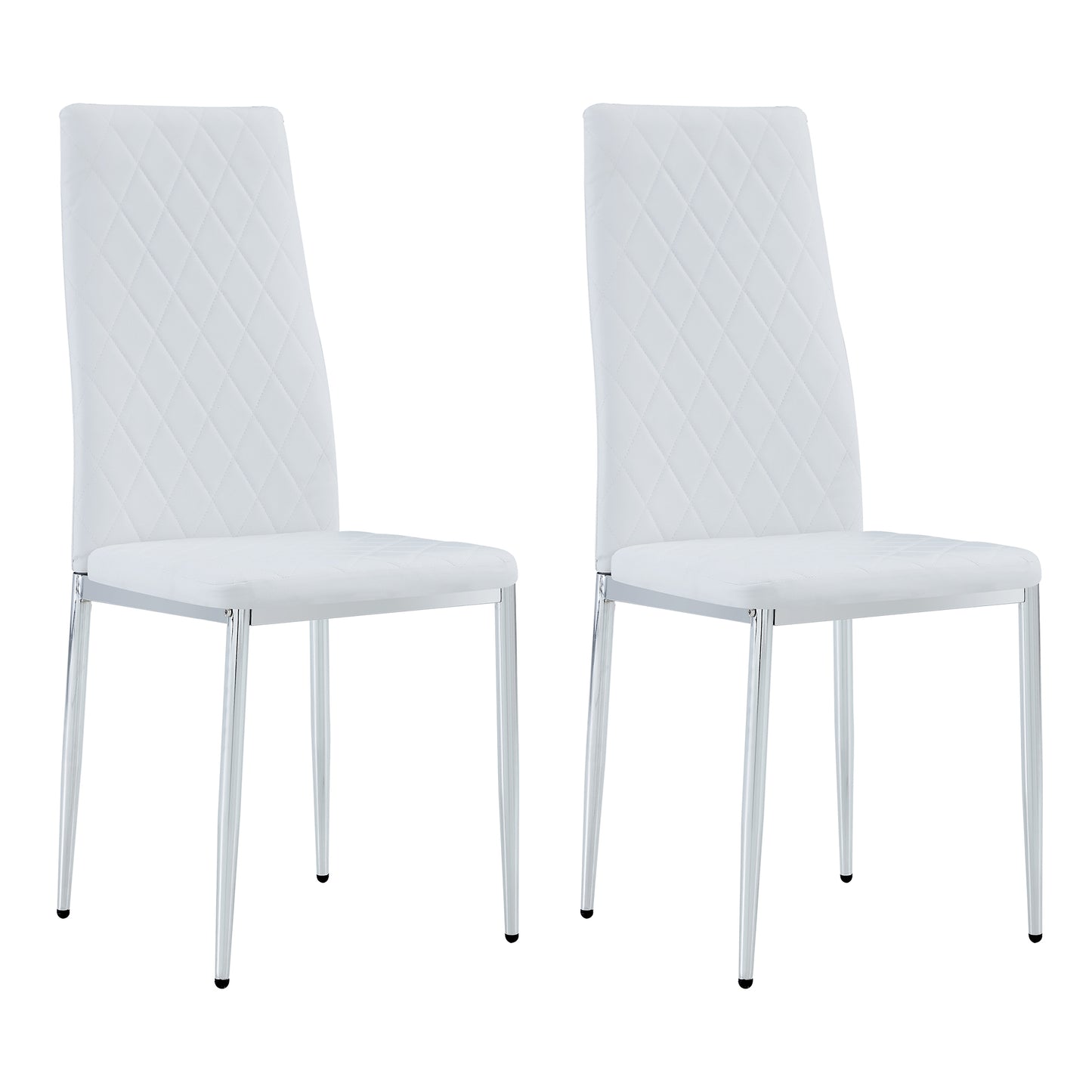 Grid Shaped Armless High Back Dining Chair,2-Piece Set, Office Chair. Applicable to Dining Room, Living Room, Kitchen and Office.White Chair and Electroplated Metal Leg