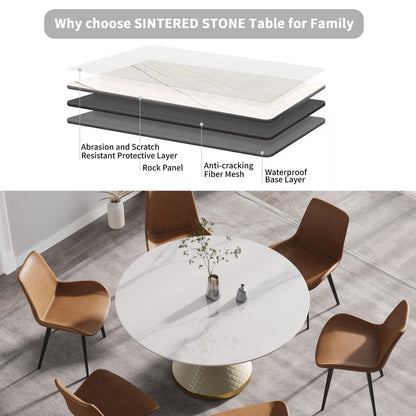 53.15"Modern artificial stone round white carbon steel base dining table-can accommodate 6 people