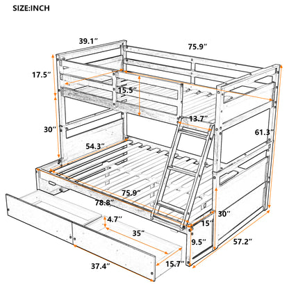 Twin over Full Bunk Bed with Storage - Espresso(OLD SKU :LP000022AAP)