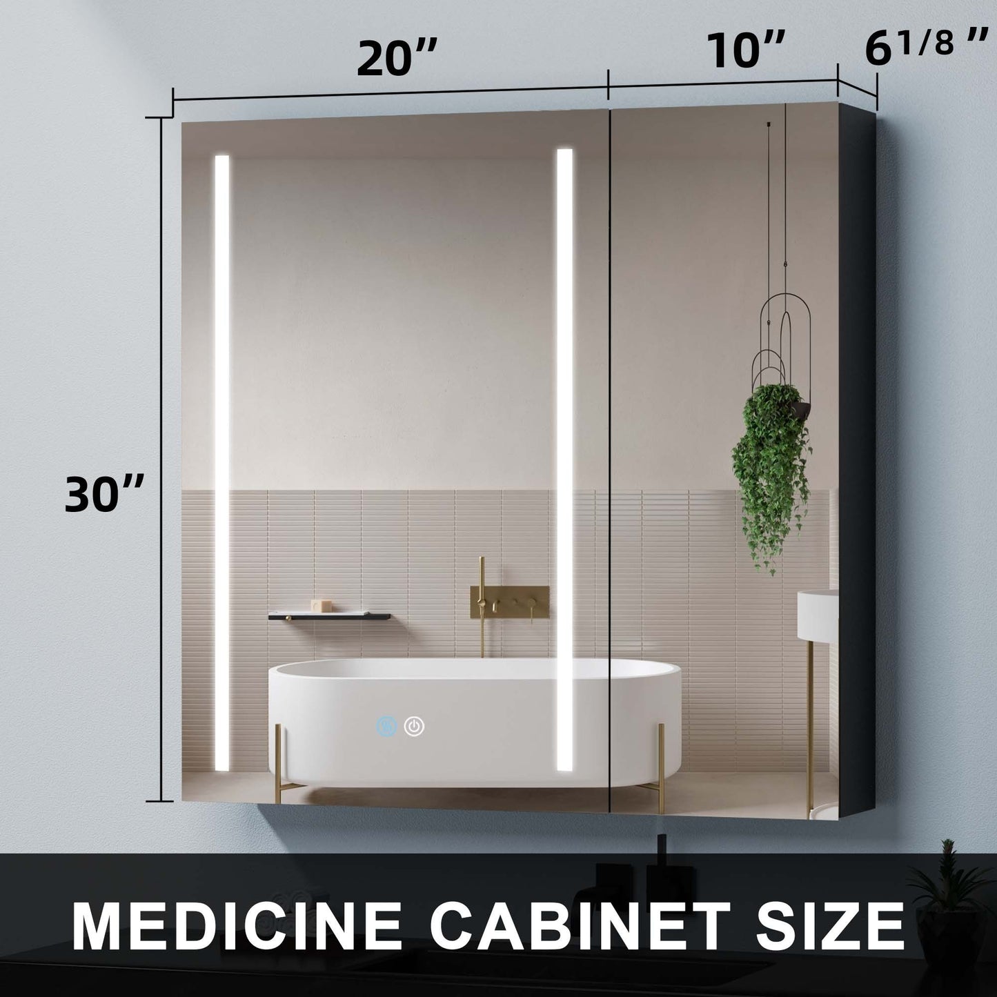 30x30 Inch LED Bathroom Medicine Cabinet Surface Mount Double Door Lighted Medicine Cabinet, Medicine Cabinets for Bathroom with Mirror Defogging Dimmer Black