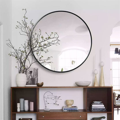 Round Mirror, Circle Mirror 30 Inch, Black Round Wall Mirror Suitable for Bedroom, Living Room, Bathroom, Entryway Wall Decor and More, Brushed Aluminum Frame Large Circle Mirrors for Wall