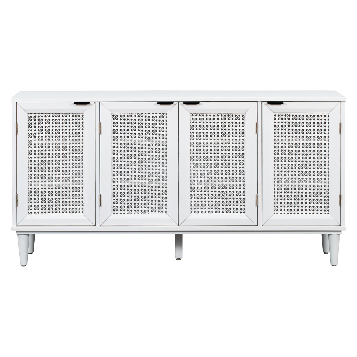 TREXM Large Storage Space Sideboard with Artificial Rattan Door and Unobtrusive Doorknob for Living Room and Entryway (White)