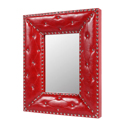 RED Rectangle Decorative Wall Hanging Mirror,Rivet Decoration,PU Covered MDF Framed Mirror for Bedroom Living Room Vanity Entryway Wall Decor,21x26inch