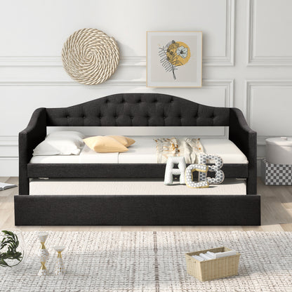 Upholstered Twin Size Daybed with Trundle, Gray