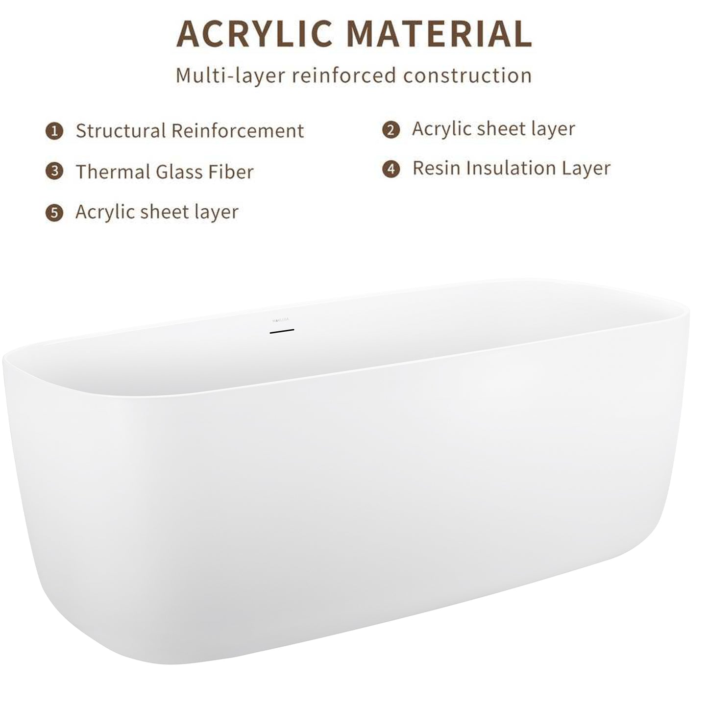 59" 100% Acrylic Freestanding Bathtub，Contemporary Soaking Tub，white bathtub