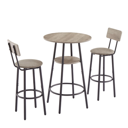 JHX Bar Table Set with 2 Bar stools PU Soft seat with backrest (Grey,23.62’’L*23.62’’W*35.43’’H)