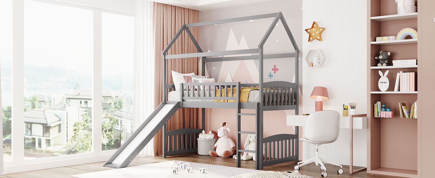 Twin Loft Bed with Slide, House Bed with Slide,White(OLD SKU :LT000212AAE)