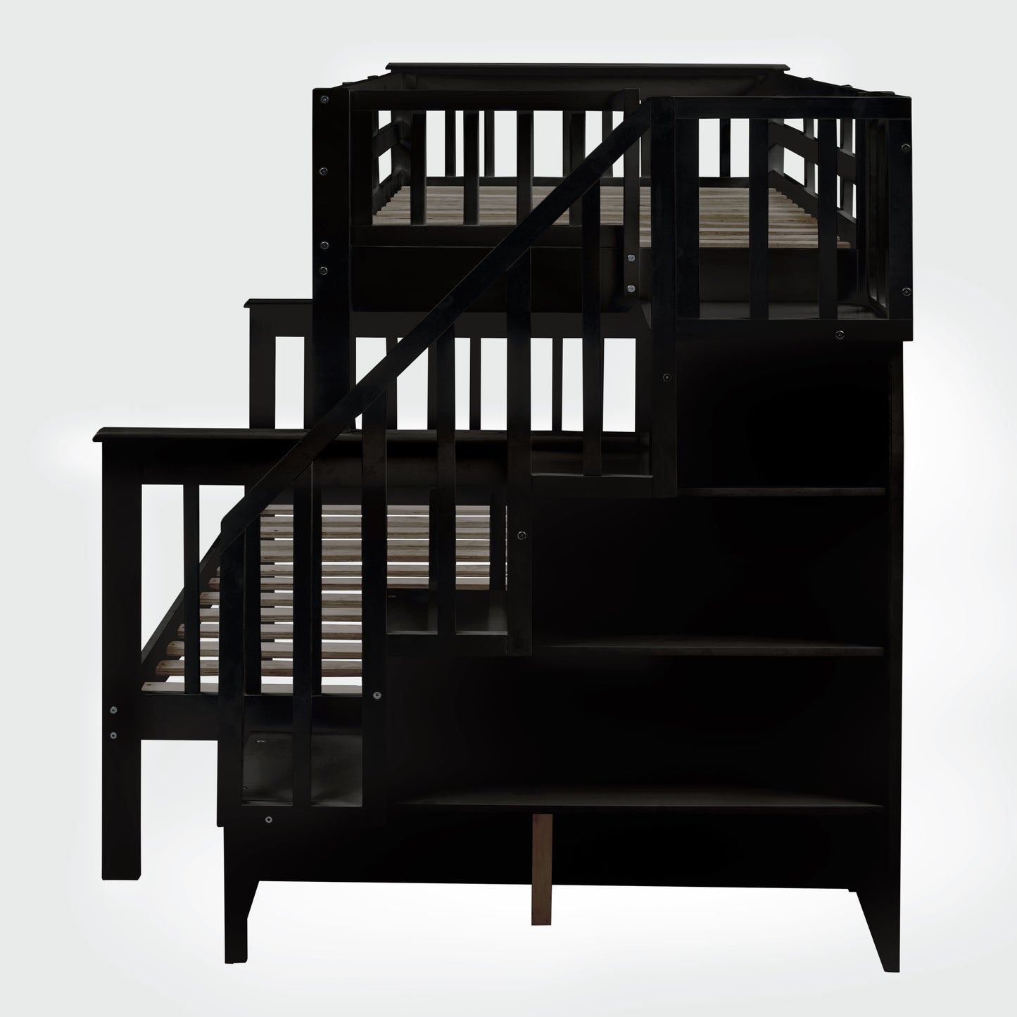 Stairway Twin-Over-Full Bunk Bed with Twin size Trundle, Storage and Guard Rail for Bedroom, Dorm, for  Adults, Espresso (OLD SKU :LP000119AAP)