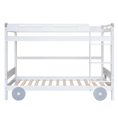 Twin Size Car-Shaped Convertible Bunk Bed, White