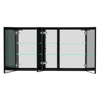 50x30 Inch LED Bathroom Medicine Cabinet Surface Mount Double Door Lighted Medicine Cabinet, Medicine Cabinets for Bathroom with Mirror Defogging, Dimmer Black