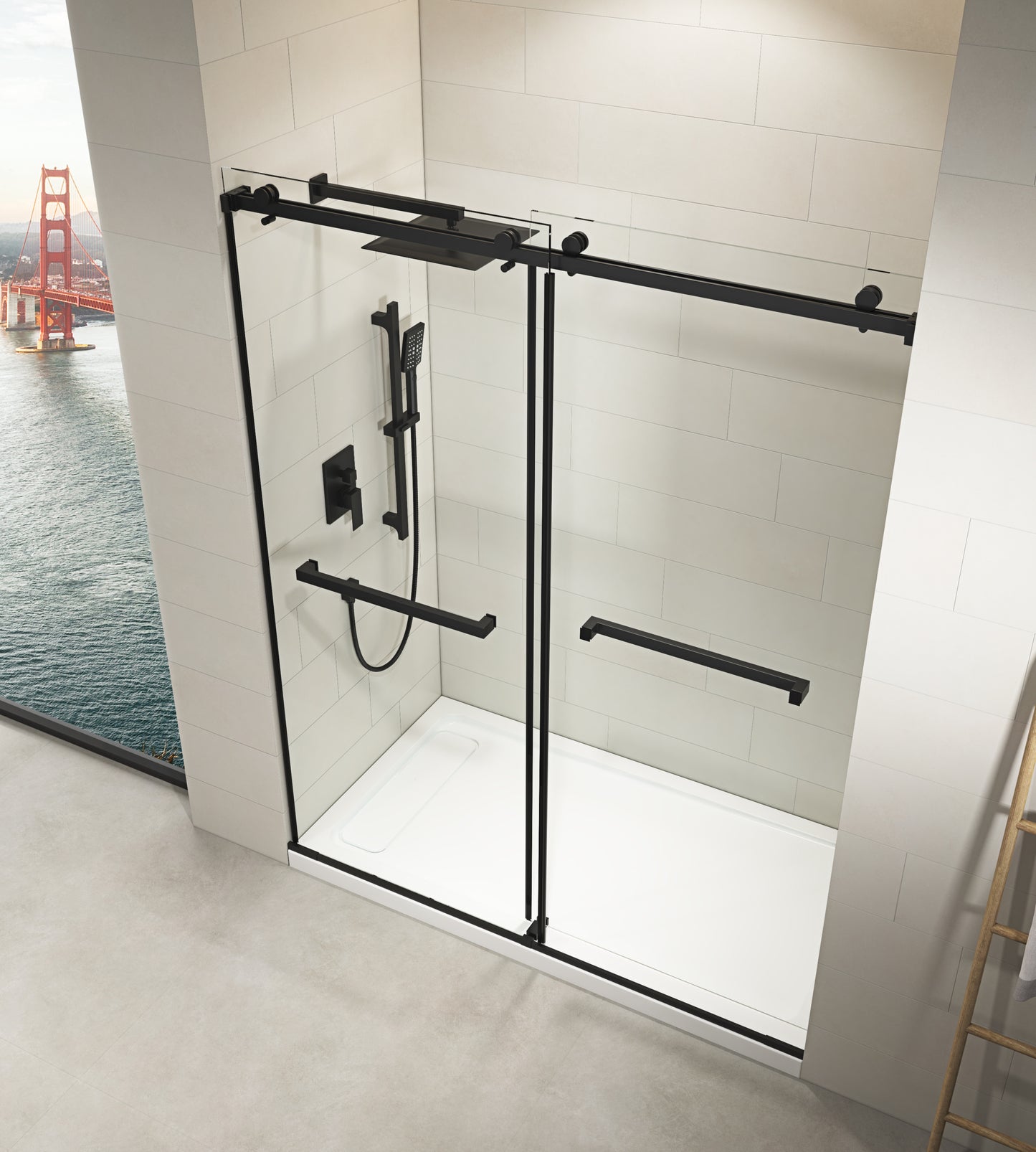 60 in. W x 76 in. HSliding Frameless Shower Door in Matte Black with Clear Glass