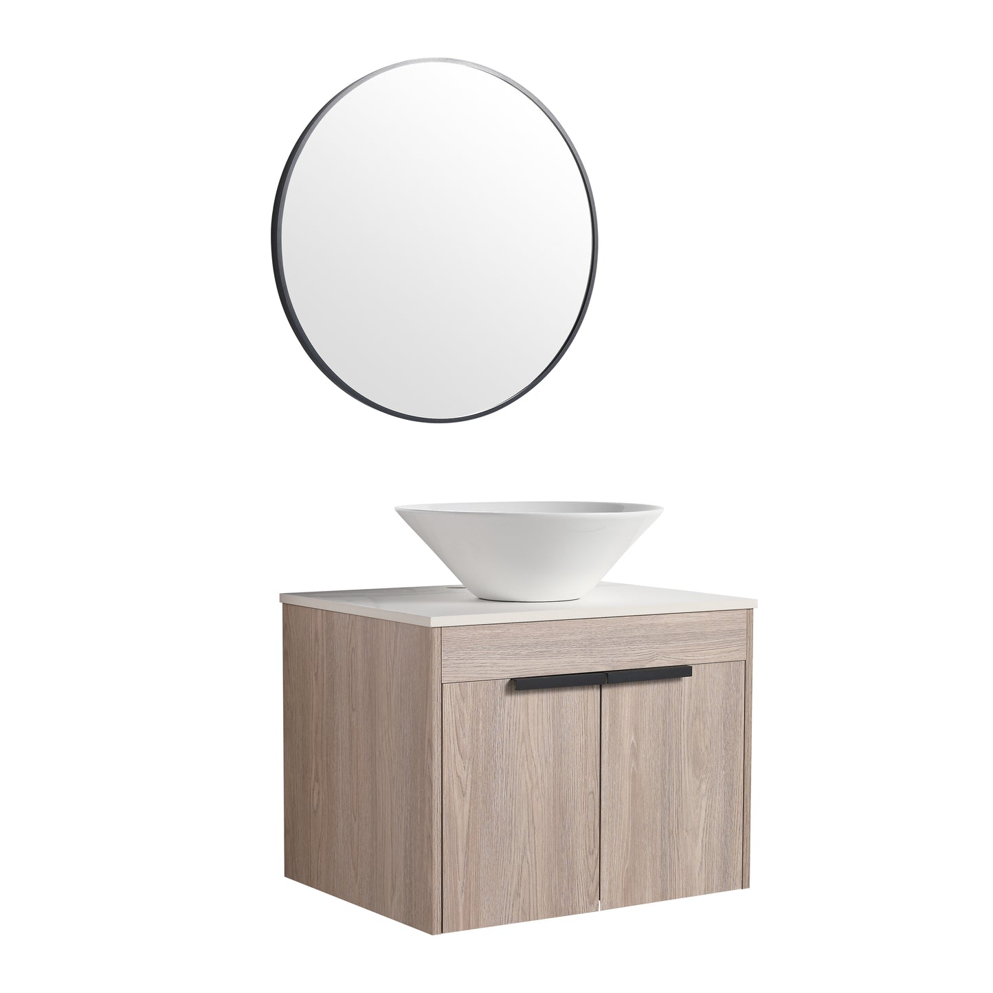 24 " Modern Design Float Bathroom Vanity With Ceramic Basin Set,  Wall Mounted White Oak Vanity  With Soft Close Door,KD-Packing，KD-Packing，2 Pieces Parcel（TOP-BAB217MOWH）
