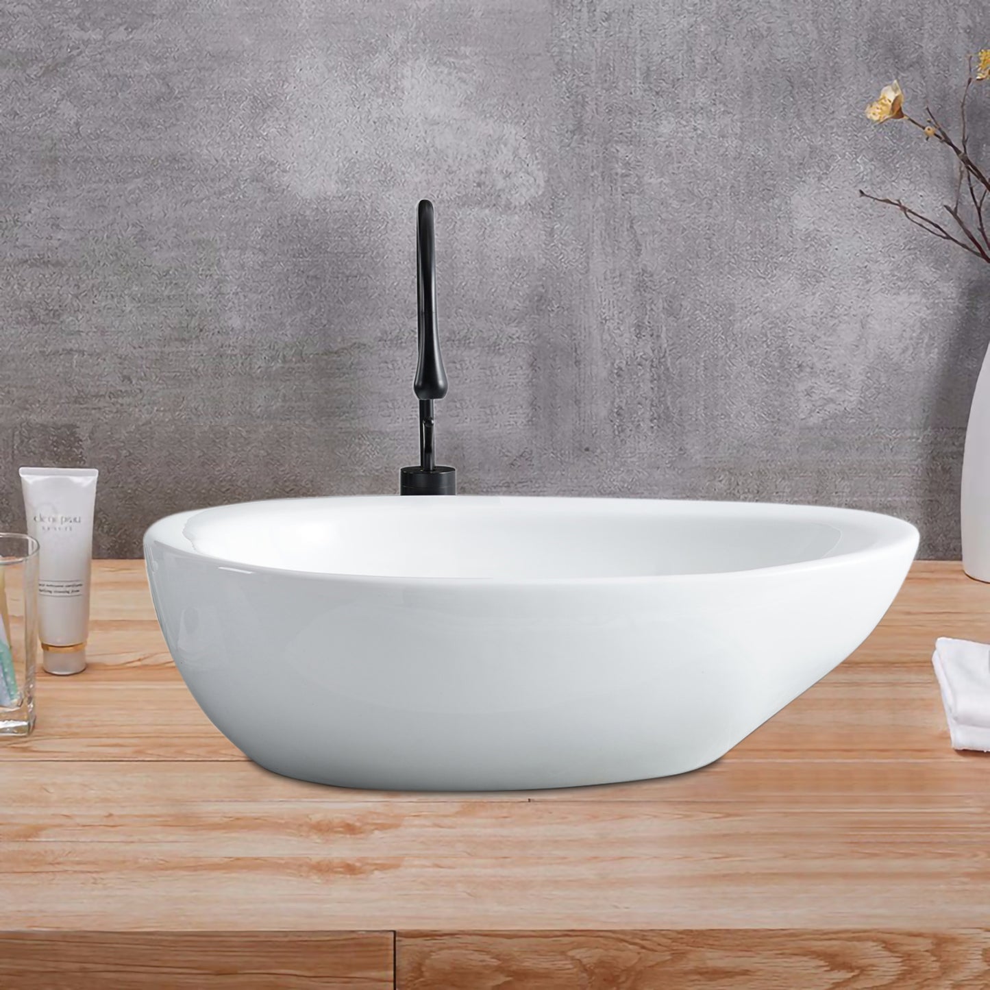 Vessel  Bathroom Sink Basin in White Ceramic