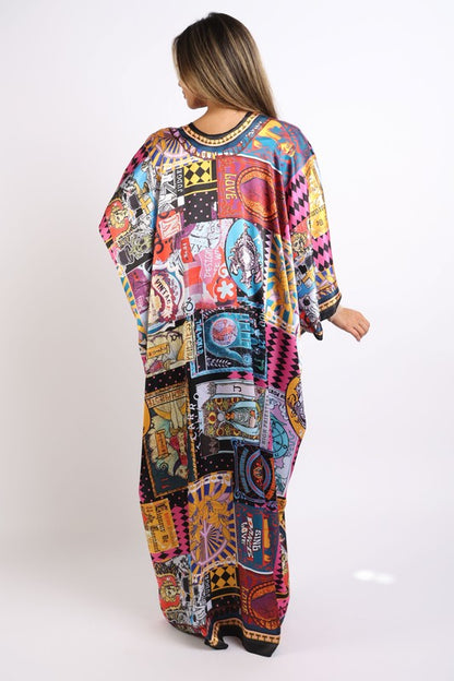 Printed satin maxi kimono