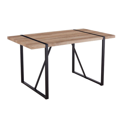 Rustic Industrial Rectangular Wood Dining Table For 4-6 Person,  With 1.5" Thick Engineered Wood Tabletop and Black Metal Legs, Writing Desk For Kitchen Dining Living Room, 55.1" W x 31.4" D x 29.9" H