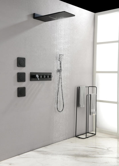 Wall Mounted Waterfall Rain Shower System With 3 Body Sprays & Handheld Shower