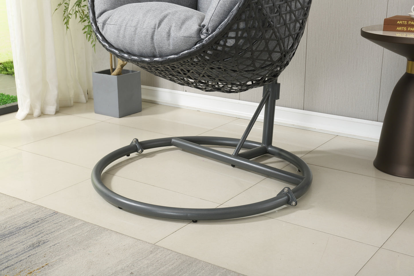 Patio PE Rattan Swing Chair With Stand for Balcony, Courtyard