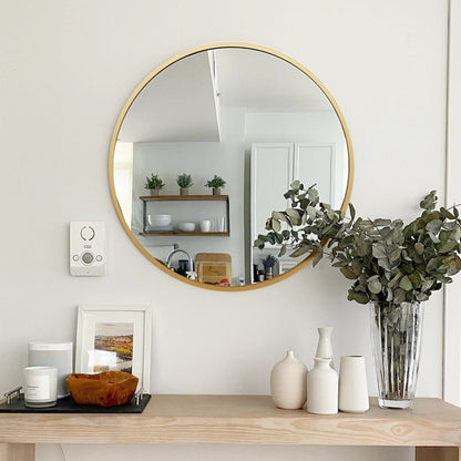 Circle Mirror 16 Inch, Gold Round Wall Mirror Suitable for Bedroom, Vanity, Living Room, Bathroom, Entryway Wall Decor and More, Brushed Aluminum Frame Circle Mirrors for Wall