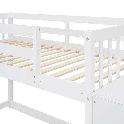 Twin over Twin Bunk Bed with 4 Drawers and 3 Shelves-White（OLD SKU: LP000067AAK）