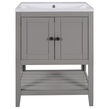 [VIDEO] 24" Grey Modern Sleek Bathroom Vanity Elegant Ceramic Sink with Solid Wood Frame Open Style Shelf (OLD SKU: JL000001AAE)