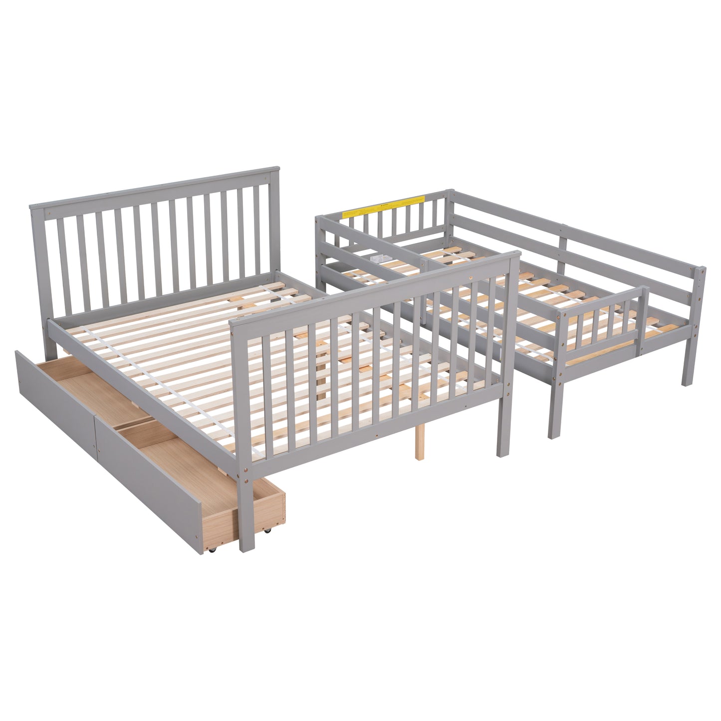 Twin Over Full Bunk Bed with 2 Drawers and Staircases, Convertible into 2 Beds, the Bunk Bed with Staircase and Safety Rails for Kids, Teens, Adults, Grey