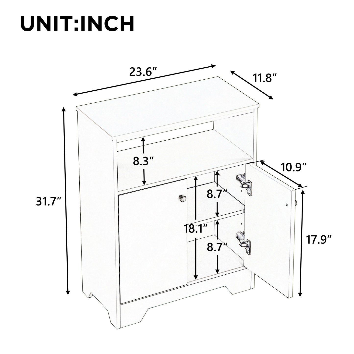 Grey Bathroom Storage Cabinet with Adjustable Shelves, Freestanding Floor Cabinet for Home Kitchen, Easy to Assemble