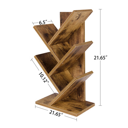 Tree Bookshelf set of 2 ，4-Tier Small Book Shelf Organizer Floor Standing Bookcase, Wood Book Shelves Magazine Rack, Mini Desktop Bookshelf for CDs/Books, Display Shelf for Small Space